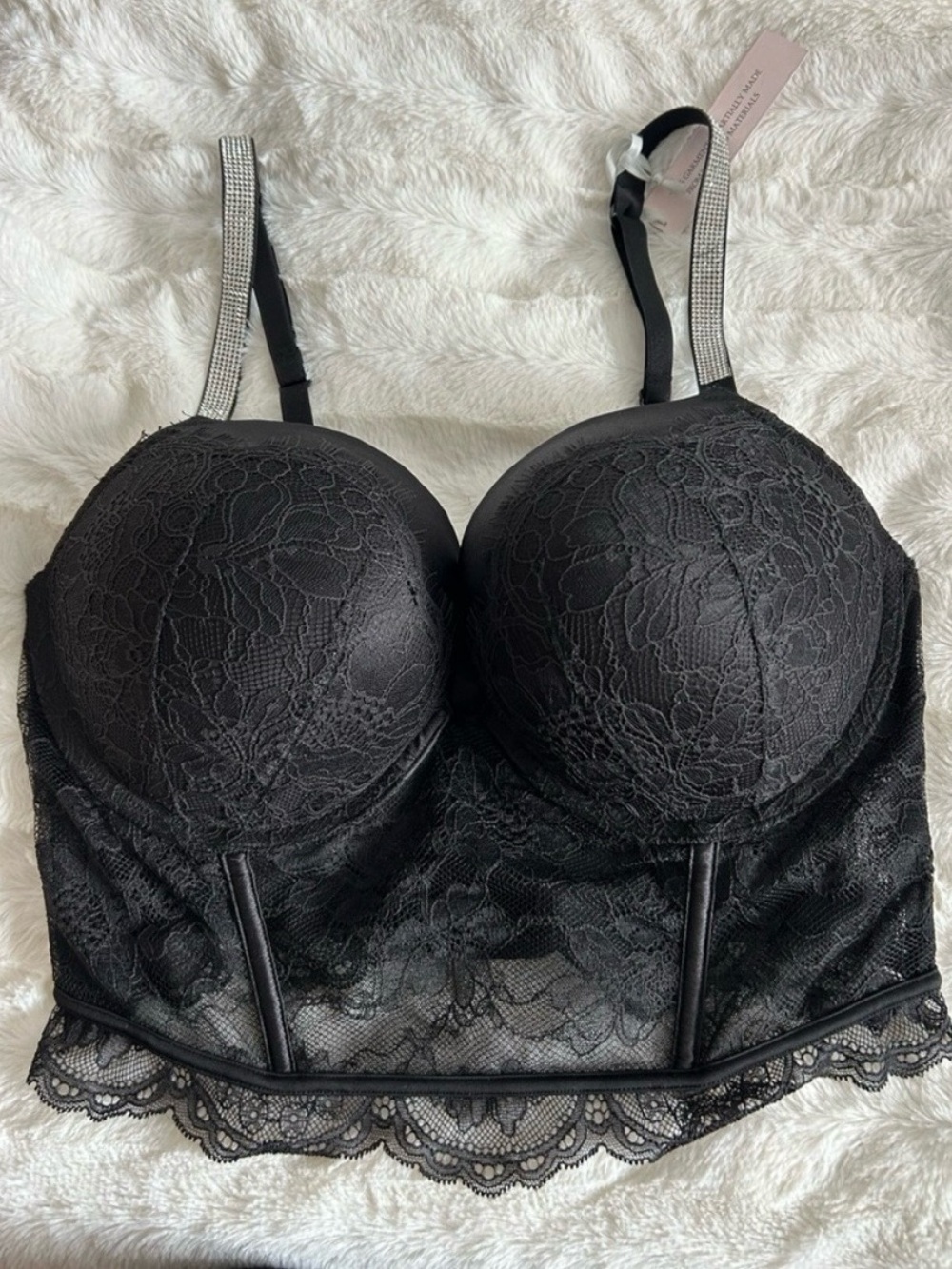 Black Lace Bras Bustier with Rhinestones- Women Intimates